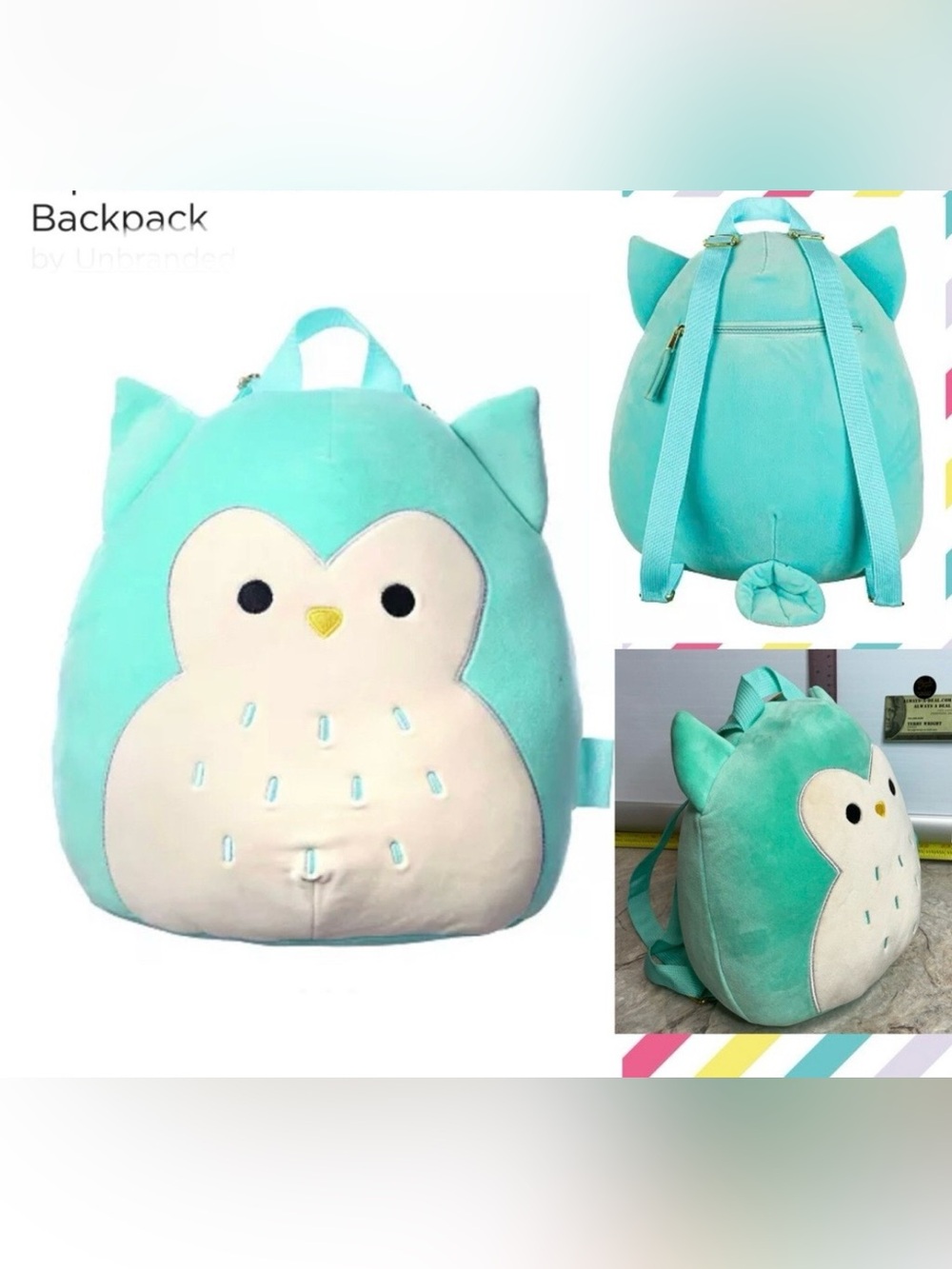 Squishmallows Aqua Plush Owl Backpack